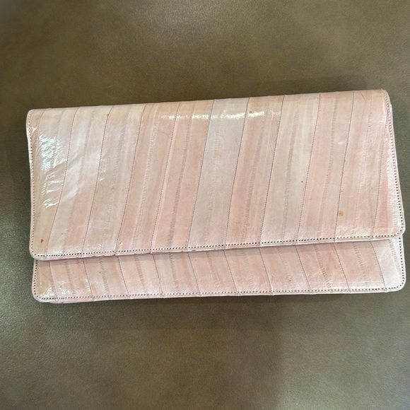 Amazing vintage 100% Eel‎ skin clutch 1981 New with Card Pale Pink